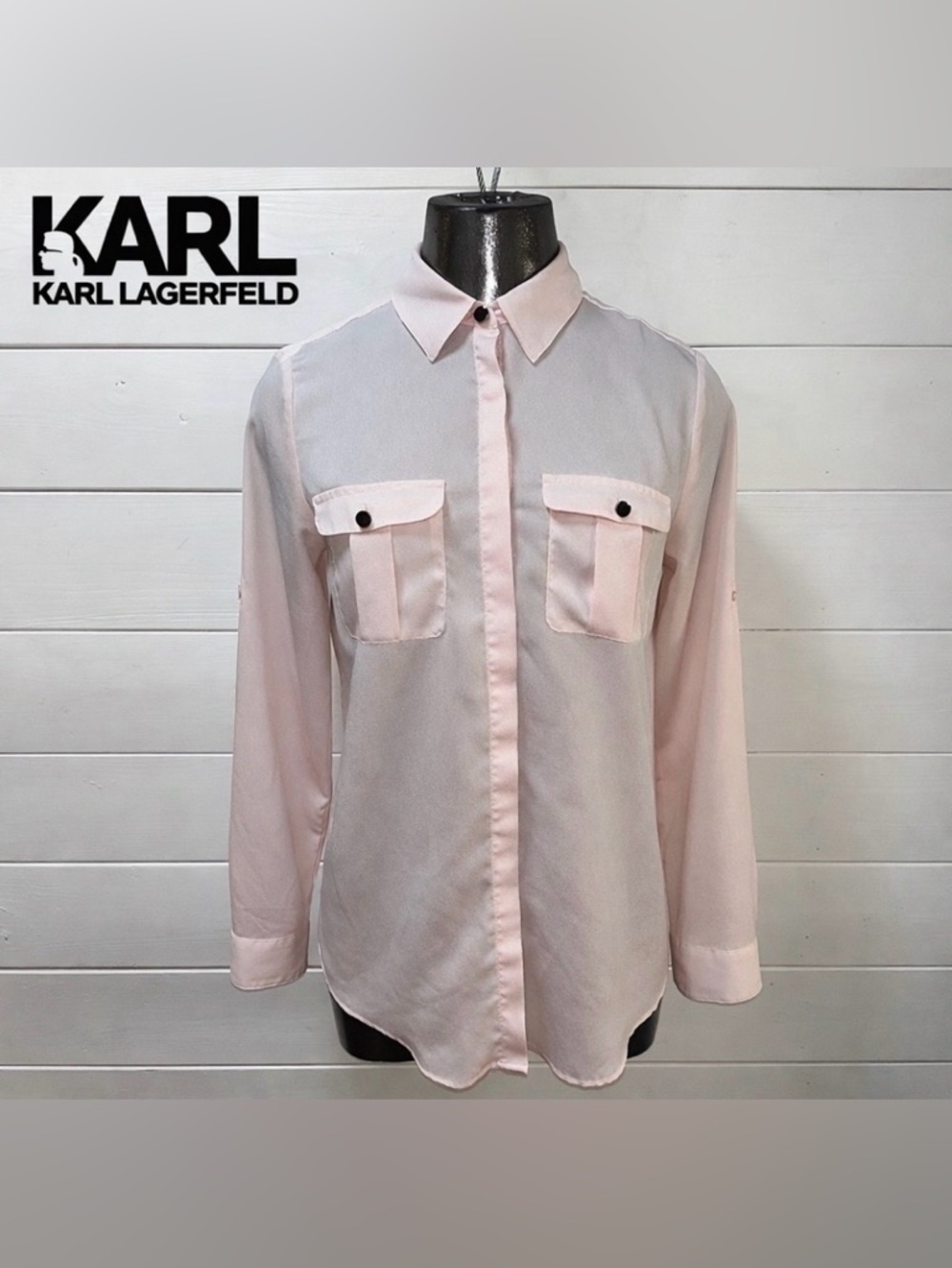 KARL LAGERFELD Soft Pink Sheer Button-Up Shirt – Size S (Estimated)